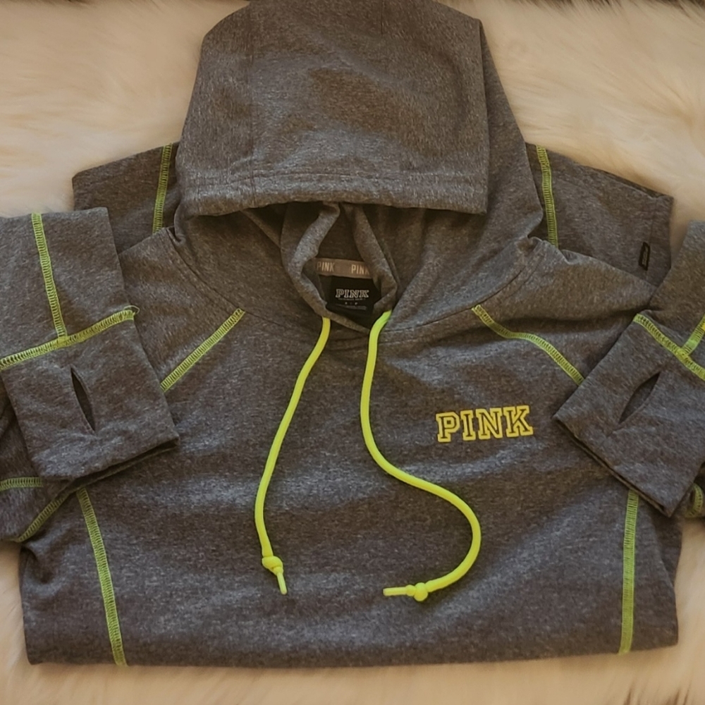 Victorias Secret Pink Neon Yellow Ultimate Yoga Pullover Hoodie Sz Small
